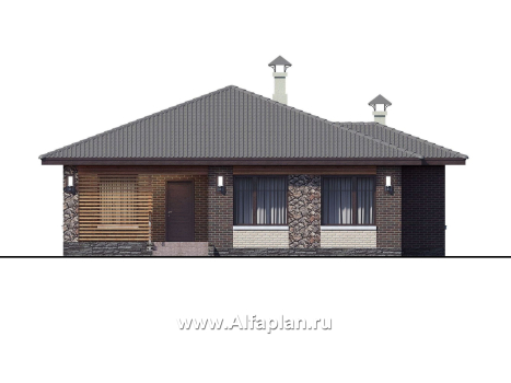 «Волхов» - проект дома 100 кв одноэтажный из кирпича -3 спальни, планировка дома с террасой - превью фасада дома