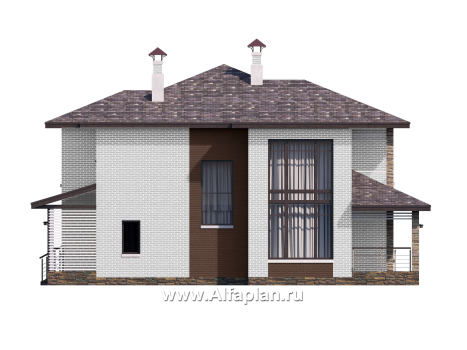 «Эридан» - красивый проект двухэтажного дома, с двусветной гостиной и с террасой, в современном стиле - превью фасада дома