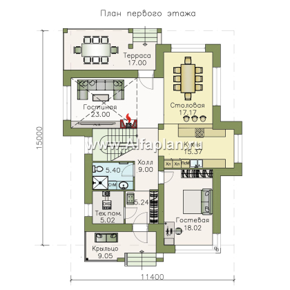 «Эридан» - красивый проект двухэтажного дома, с двусветной гостиной и с террасой, в современном стиле - превью план дома