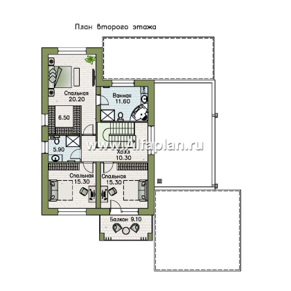 «Футура» - современный двухэтажный дом, с террасой и с плоской крышей, навес на 2 авто, в стиле минимализм - превью план дома