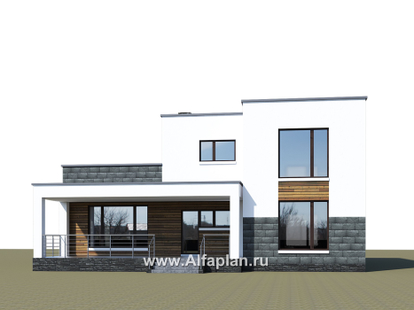 «Футура» - современный двухэтажный дом, с террасой и с плоской крышей, навес на 2 авто, в стиле минимализм - превью дополнительного изображения №4