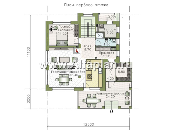 "Балтийский бриз" - проект современного дома с террасой, 4 спальни,  в скандинавском стиле - превью план дома