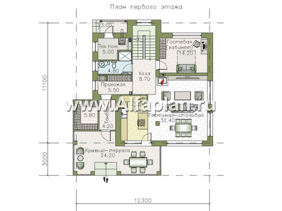 "Балтийский бриз" - проект современного дома с террасой, 4 спальни,  в скандинавском стиле - превью план дома