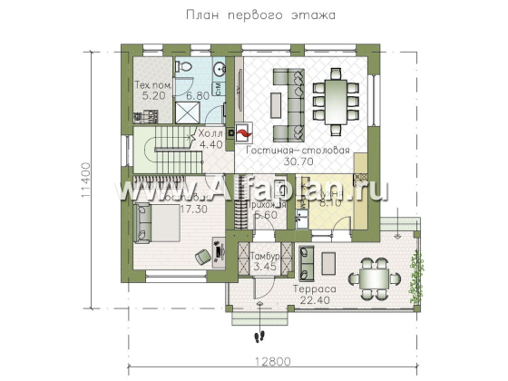 "Истра" - проект двухэтажного дома, в стиле Райта, 4 спальни и терраса - превью план дома