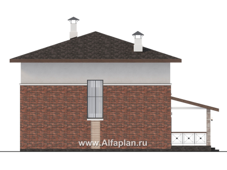 «Семейный причал» - проект эконом дома из газобетона, с террасой со стороны главного фасада - превью фасада дома