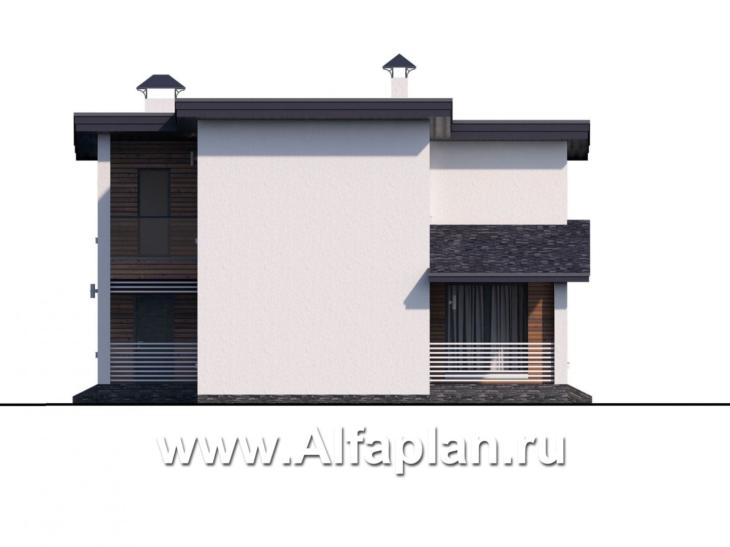 «Модена» - проект двухэтажного дома из газобетона, с террасой, в стиле минимализм - фасад дома