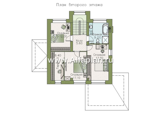 «Золотой рассвет» - проект эконом дома из газобетона, 4 спальни, с угловой террасой со стороны главного фасада - превью план дома