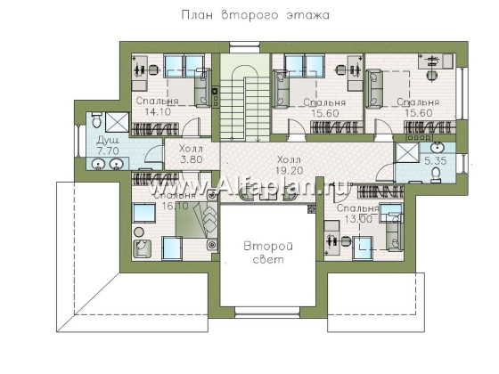 «Авиньон» - проект двухэтажного дома, особняк с двусветной гостиной, с мансардой - превью план дома