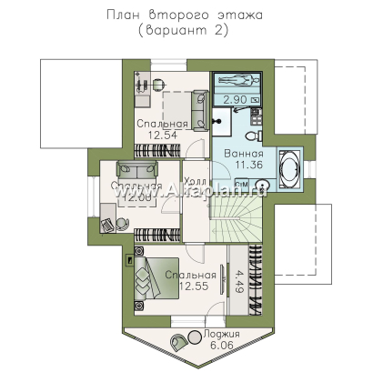 «Якорь» - проект дома с мансардой, 4 спальни, с оригинальным эркером, в скандинавском стиле - превью план дома